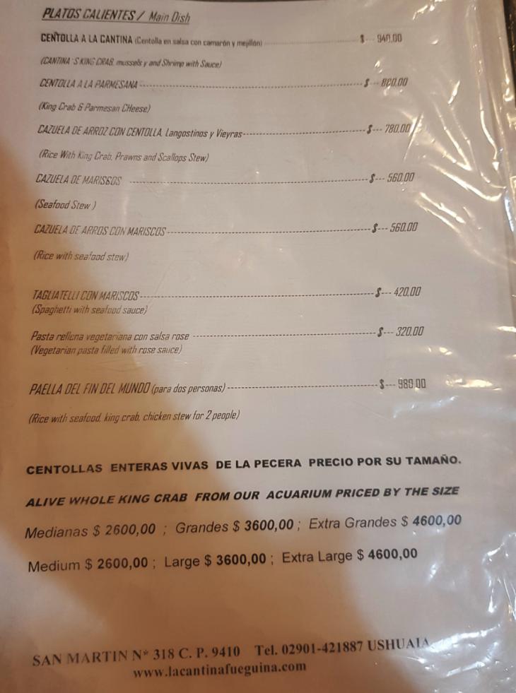 precios restaurantes ushuaia